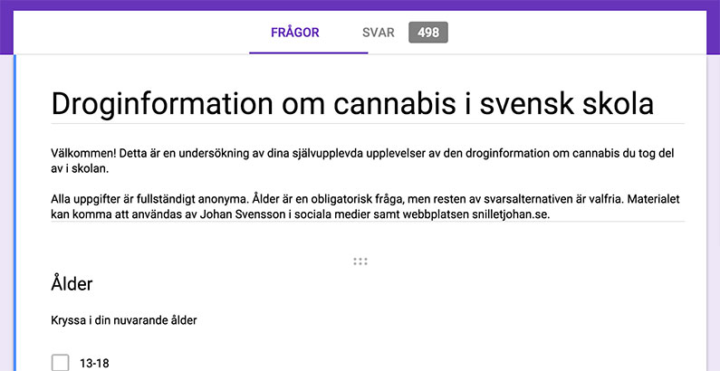 Resultatet av undersökningen ”Droginformationen om cannabis i svensk skola”