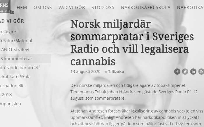 Reply: norsk miljardär sommarpratar i Sveriges Radio och vill legalisera cannabis